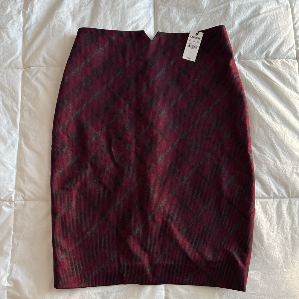 Express Burgundy Plaid Pencil Skirt